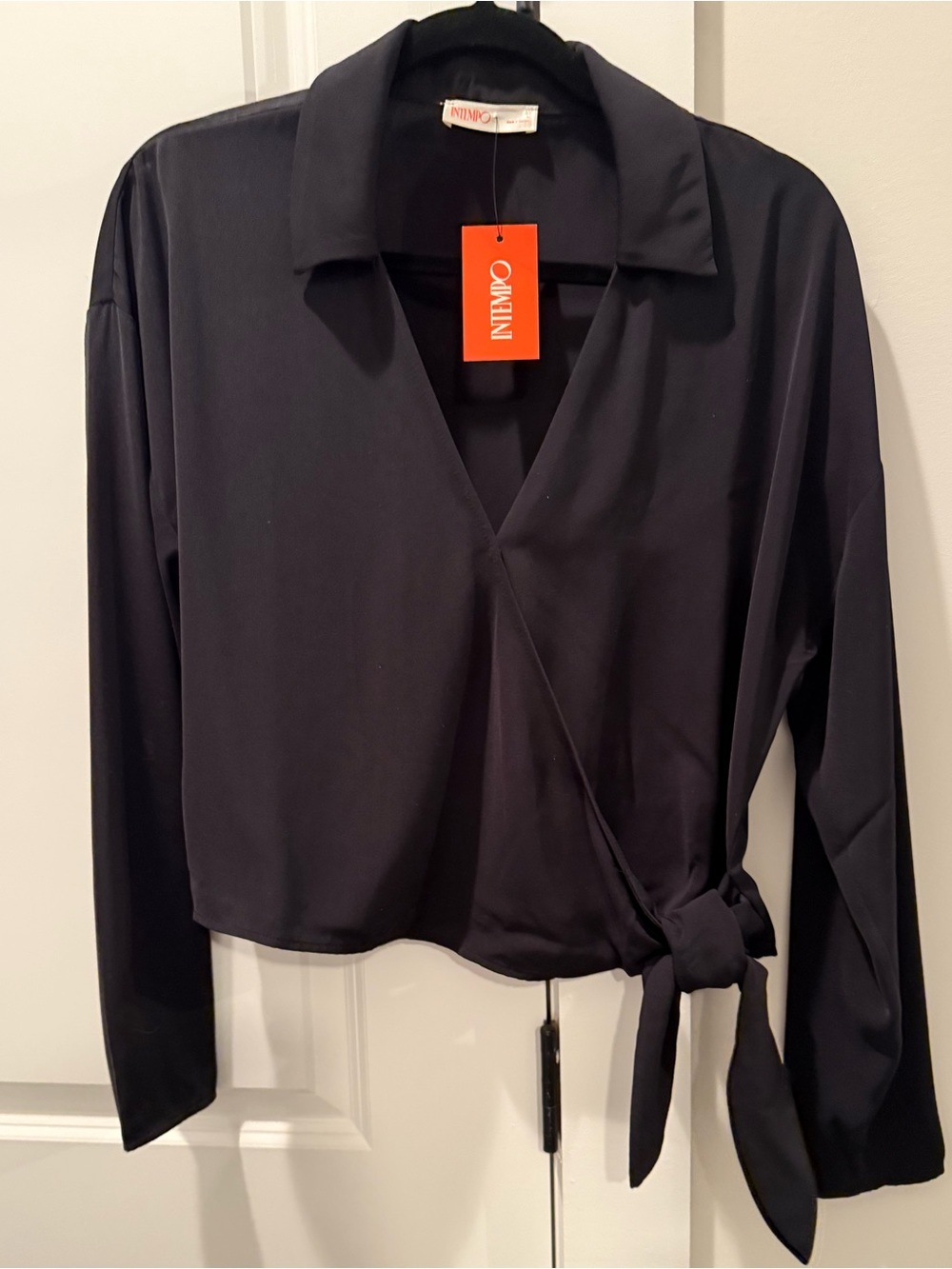 Intempo Black Wrap-Front Tie Blouse